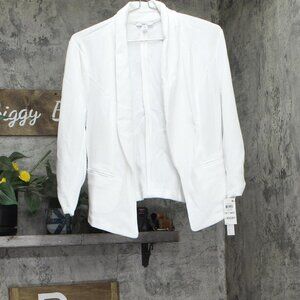Bar III Womens Open Front Petite Ruched-Sleeve Blazer Jacket Bright White PM